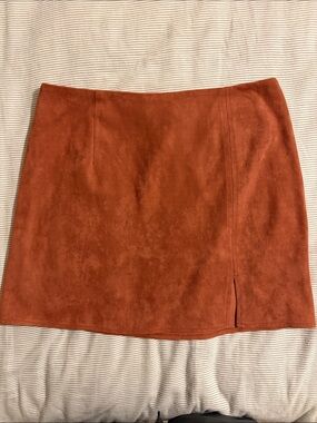 Naked Zebra Faux Suede Mini Skirt - Rust - Size M